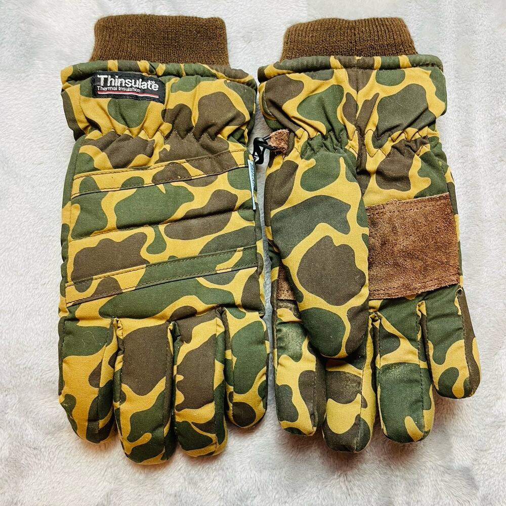 Breckenridge Camo Gloves Size M Green Gold Suede Palm Insulated Winter‎ Work
